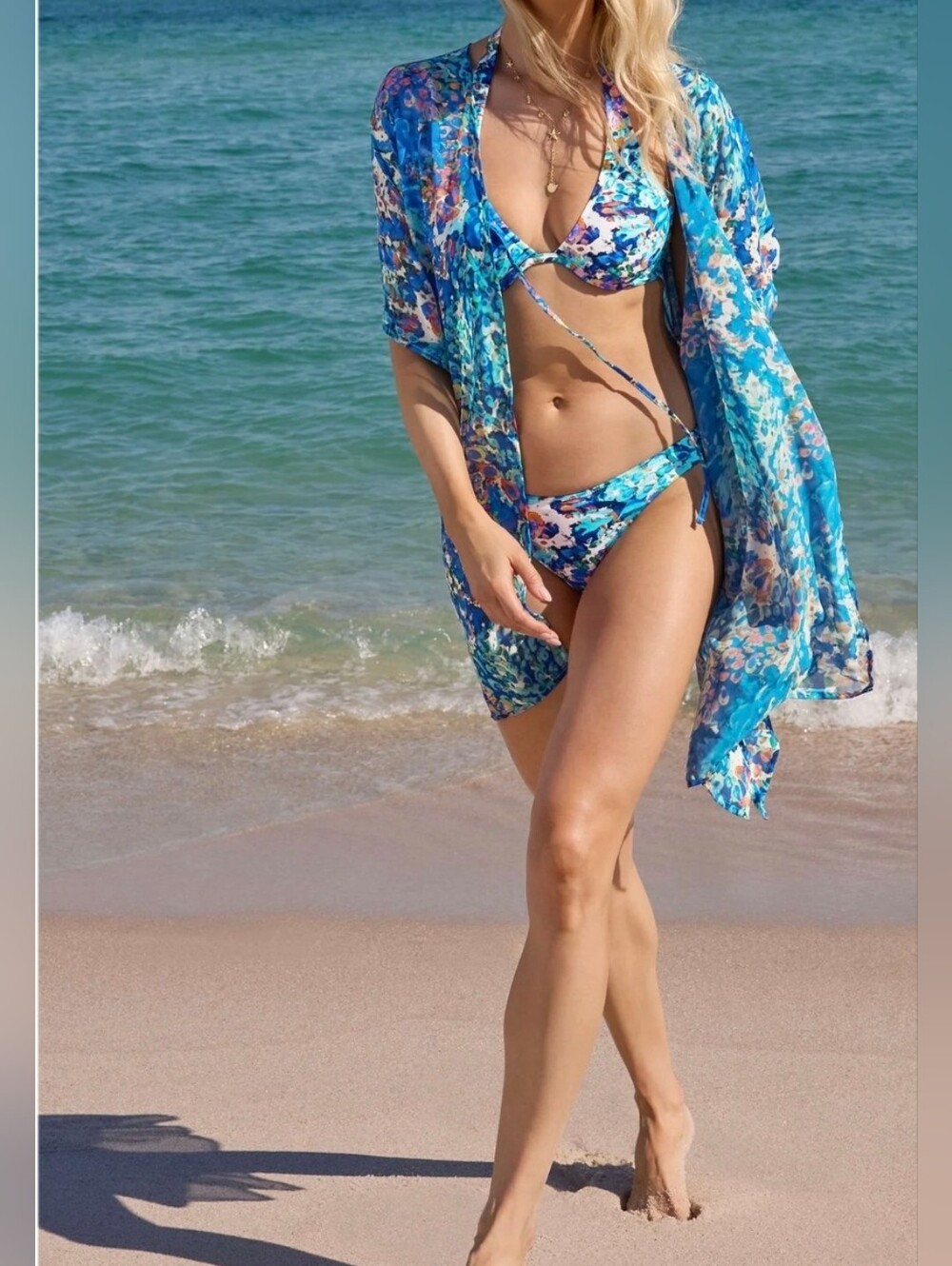 VENUS Blue Multi-Color Printed Bikini Set &Coverup! $160 Set Retail ..Just $59!